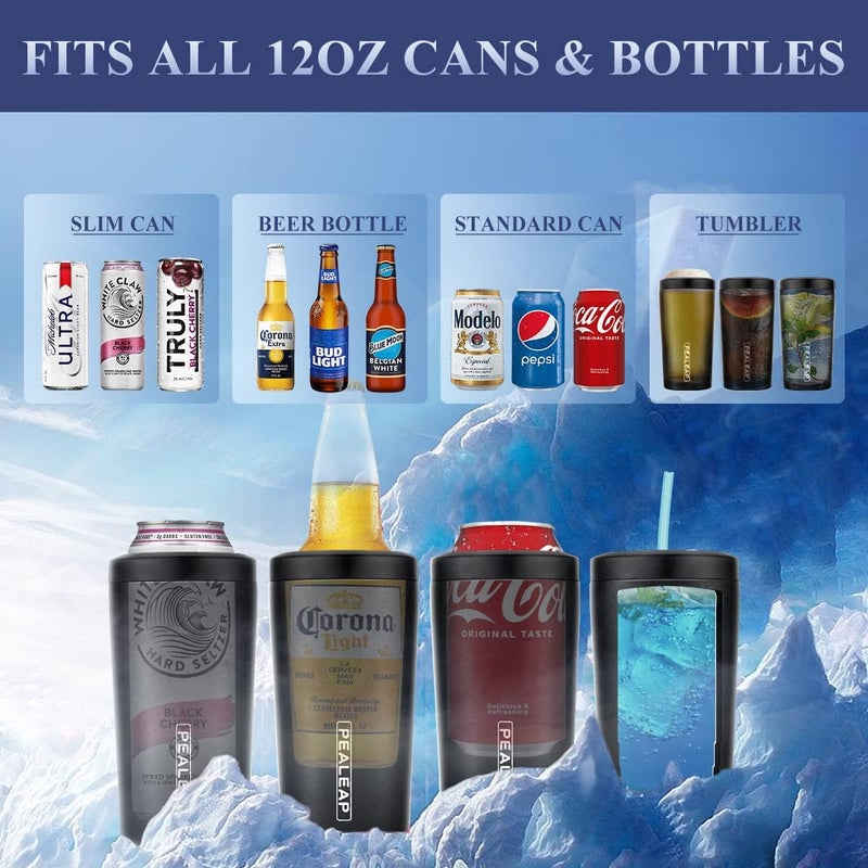 PEALEAP 4 in 1 Insulated Slim Can Cooler for 12 OZ Cans and Beer Bottle - Keep 8 Hours Cold, Easy to Hold - Stainless Steel Can Holder, Double Walled Can Insulator for Hard Seltzer and Etc. - Image 2